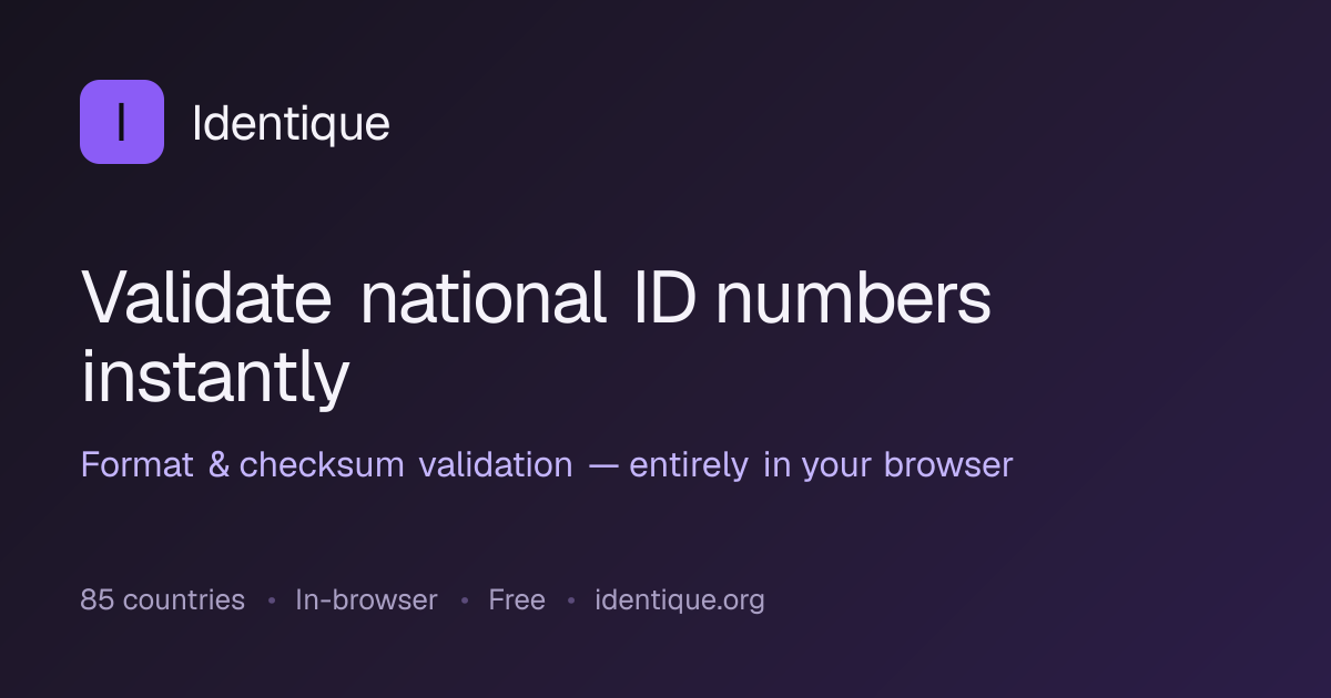 Identique — Validate national ID numbers in your browser